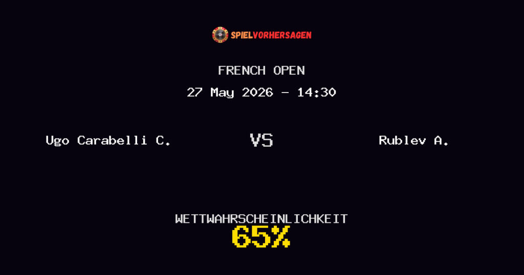 Ugo Carabelli C. vs Rublev A. Spielvorhersage - French Open - Wett-Tipps